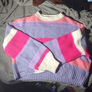 Pink purple and white sweater knitted